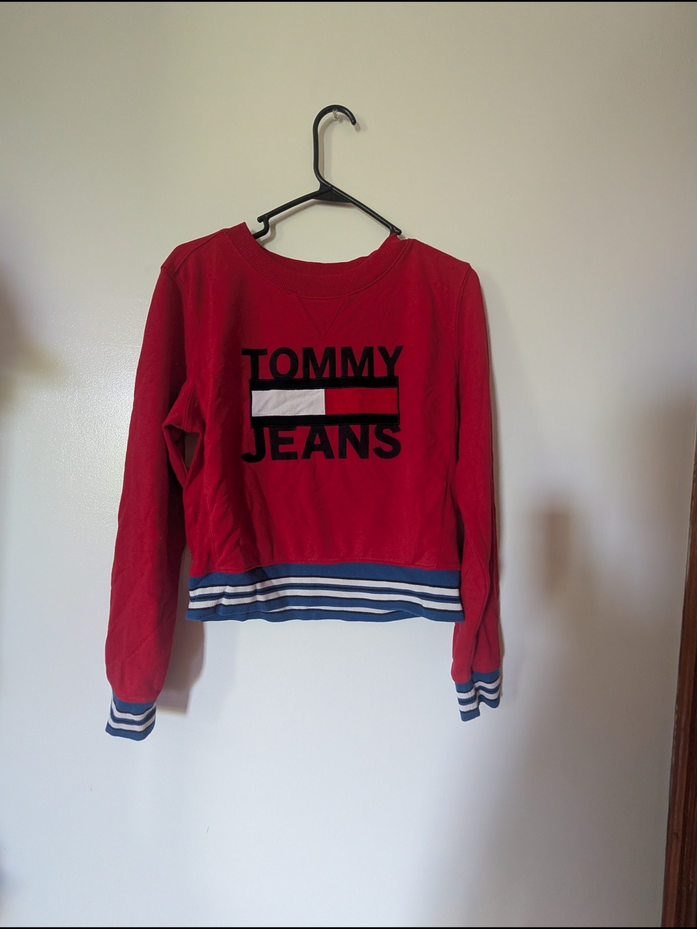 Tommy Hilfiger Red Tommy Jeans Logo Sweatshirt with Blue & White Trim